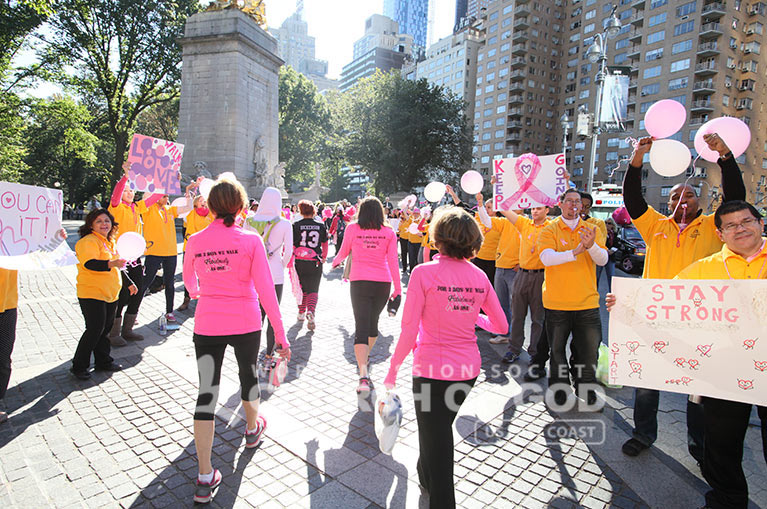 WMSCOG, World Mission Society Church of God, Chruch of God, Yellow shirts, cheering, volunteering, smile campaign, breast cancer awareness, avon, avon breast cancer walk, pink, fight cancer