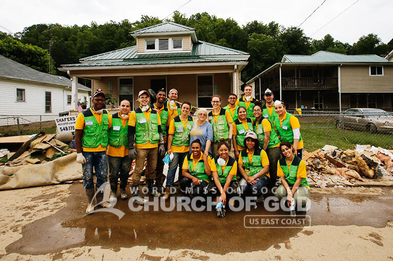 Group photo of World Mission Society Church of God volunteers after West Virginia flood relief efforts