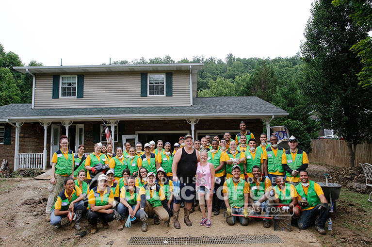 Group photo of World Mission Society Church of God volunteers after West Virginia flood relief efforts.