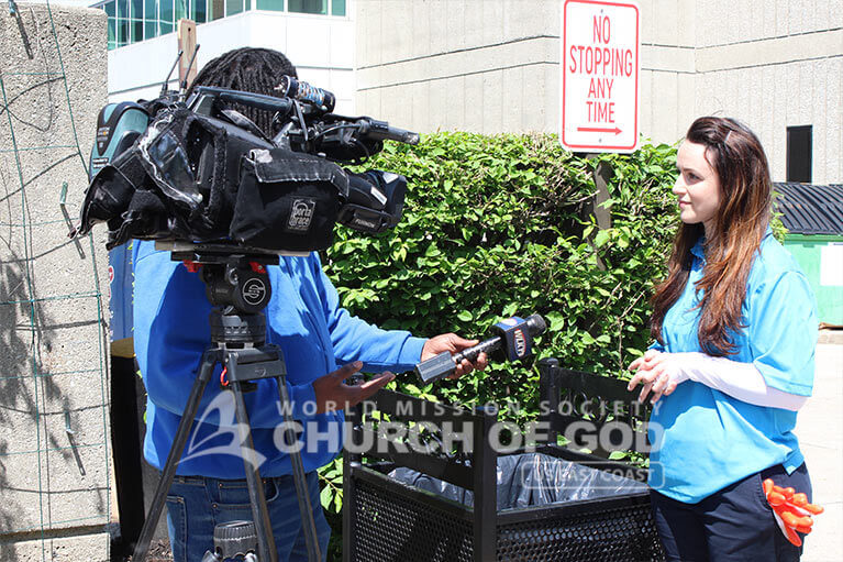 ASEZ volunteer being interviewed by a local news station