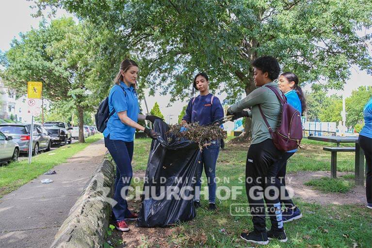 Student volunteers from ASEZ removing brush from the Wrigley Park neighborhood.
